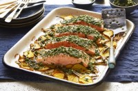 Herb roasted salmon and golden beets